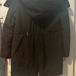 Black French Connection coat. Waterproof and warm. Removable collar and hood.